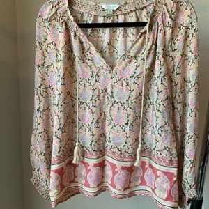 Lucky Brand Floral Blouse with Tassles
